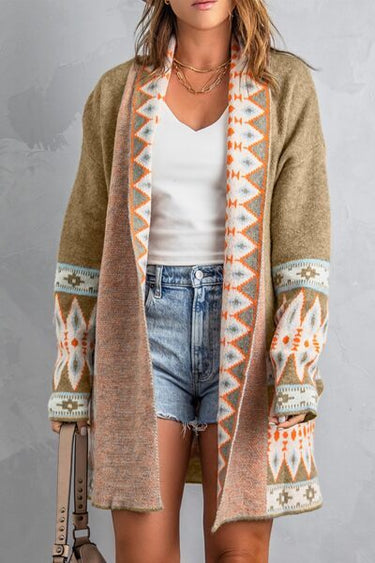 AZTEC Print Cardigan- Khaki